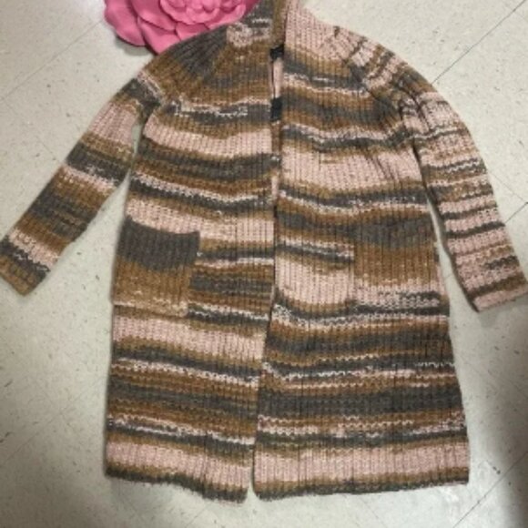 NWT SKULL CASHMERE Sz Small Chunky Striped Multicolor Knit Long Cardigan Acrylic - Picture 1 of 6